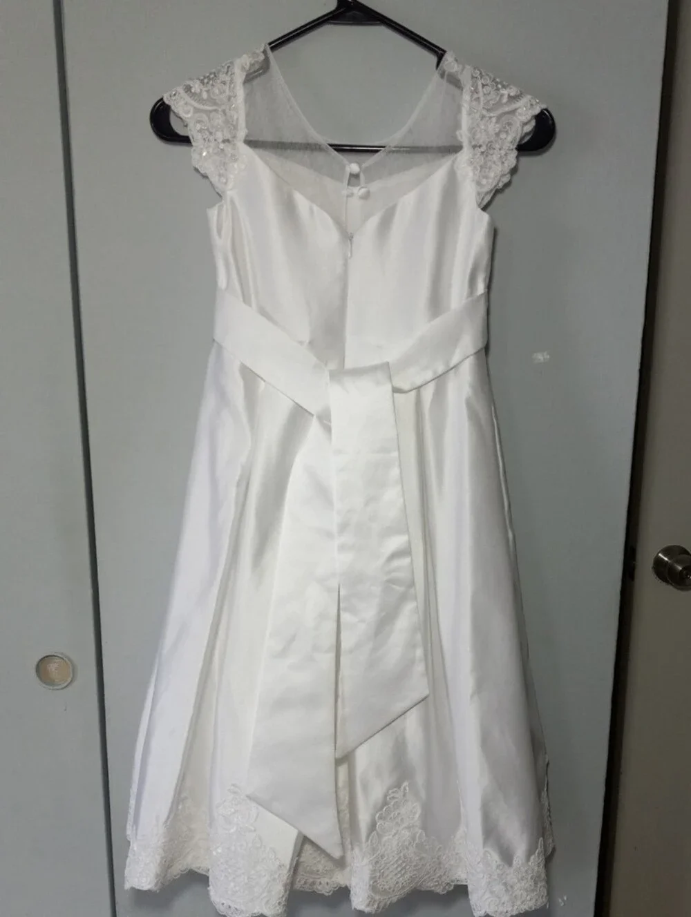 Bonnie Jean Wedding Flower Girl Or Communion White Satin Girls' Dress Size 7 - Picture 9 of 10